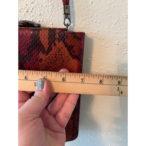 Vintage Lamarthe Italy Snake Print Leather Shoulder Bag Wine Metal Clasp Closure - Picture 7 of 13
